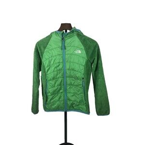 The North Face Girls Light Green Teal Fuzzy Fleece Pockets Zip Jacket Large